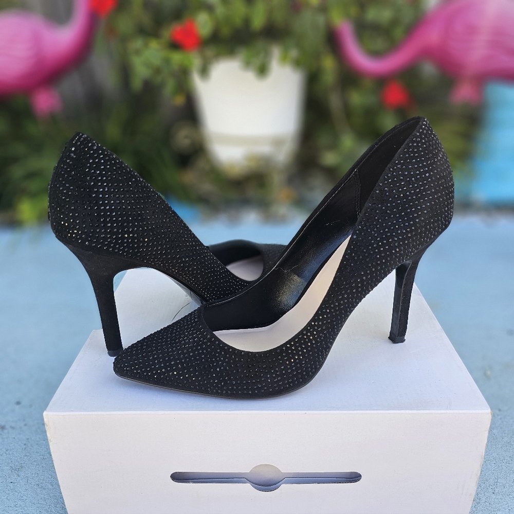 Aldo Pumps Women Size 8M Black Heels All Over Rhinestones